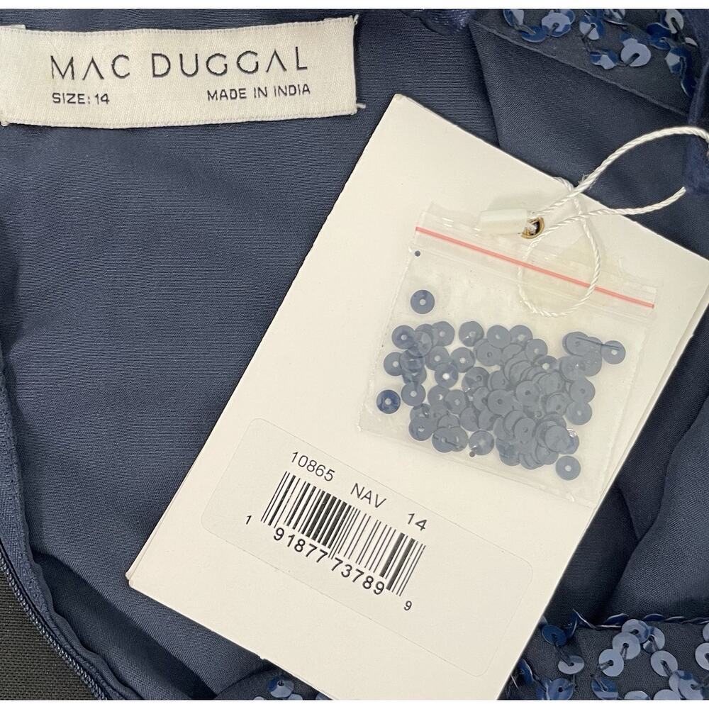 Mac Duggal 10865 Midnight Sequin Long Sleeve Puff Shoulder Dress Size 14 $398 - Picture 8 of 8
